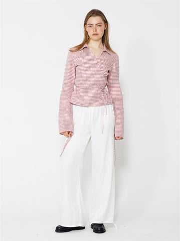 Lucja Wrap Top - Pink/White Checks