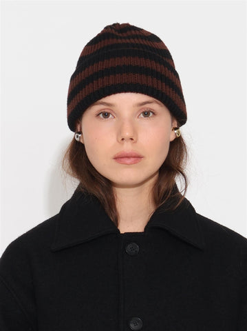Bo Chunky Beanie - Black/Brown Stripes