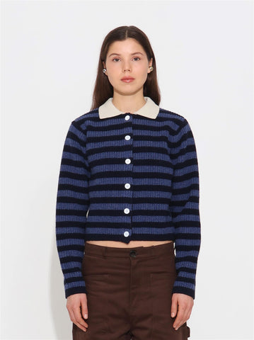 Lisha Wool Cardigan - Navy Blue Stripes