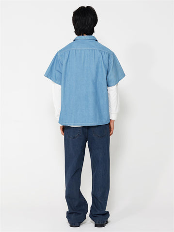 Lew Zip Denim Shirt - Light Blue
