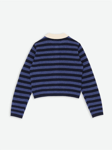Lisha Wool Cardigan - Navy Blue Stripes