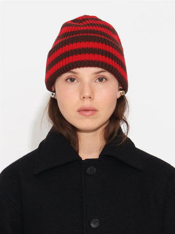 Bo Chunky Beanie - Red/Brown Stripes