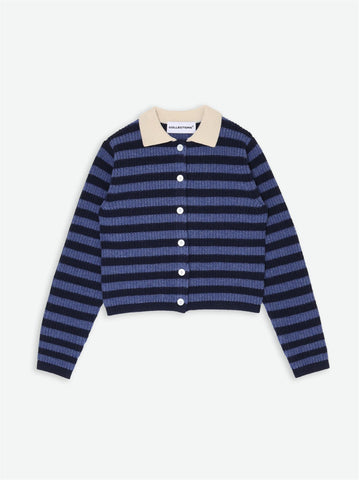 Lisha Wool Cardigan - Navy Blue Stripes