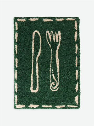 Babas Knife and Fork Rug - Green/Off White