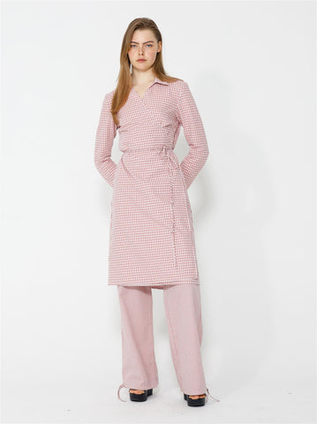 Lucja Wrap Dress - Pink/White Checks