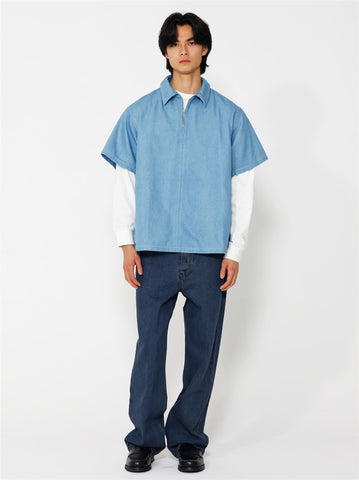 Lew Zip Denim Shirt - Light Blue