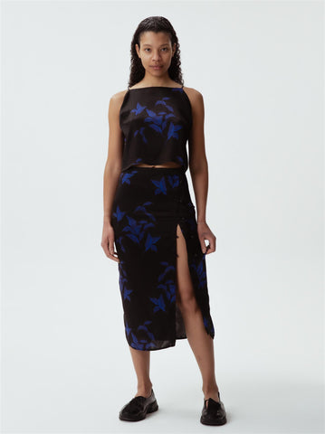Kaja Silk Skirt - Black Flower