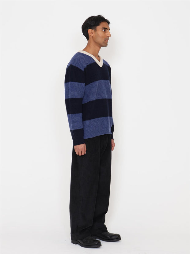 Zimo Wool Sweater - Navy Blue Stripes