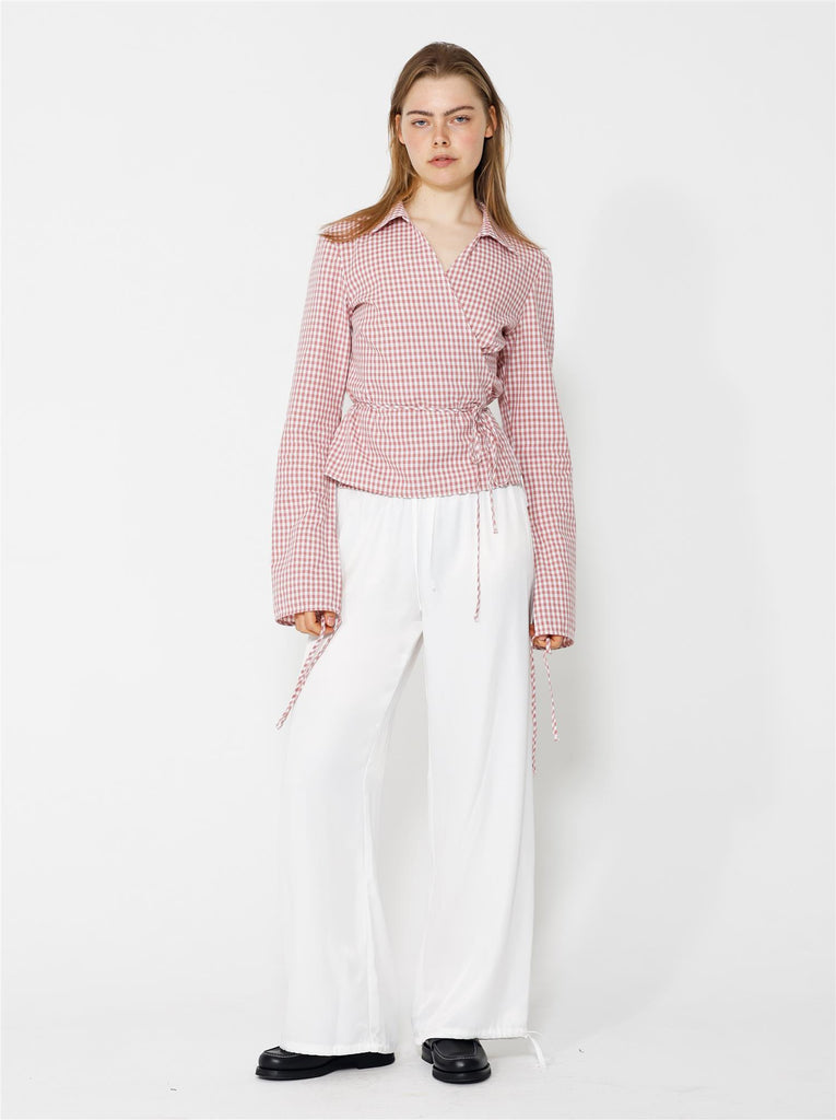 Lucja Wrap Top - Pink/White Checks