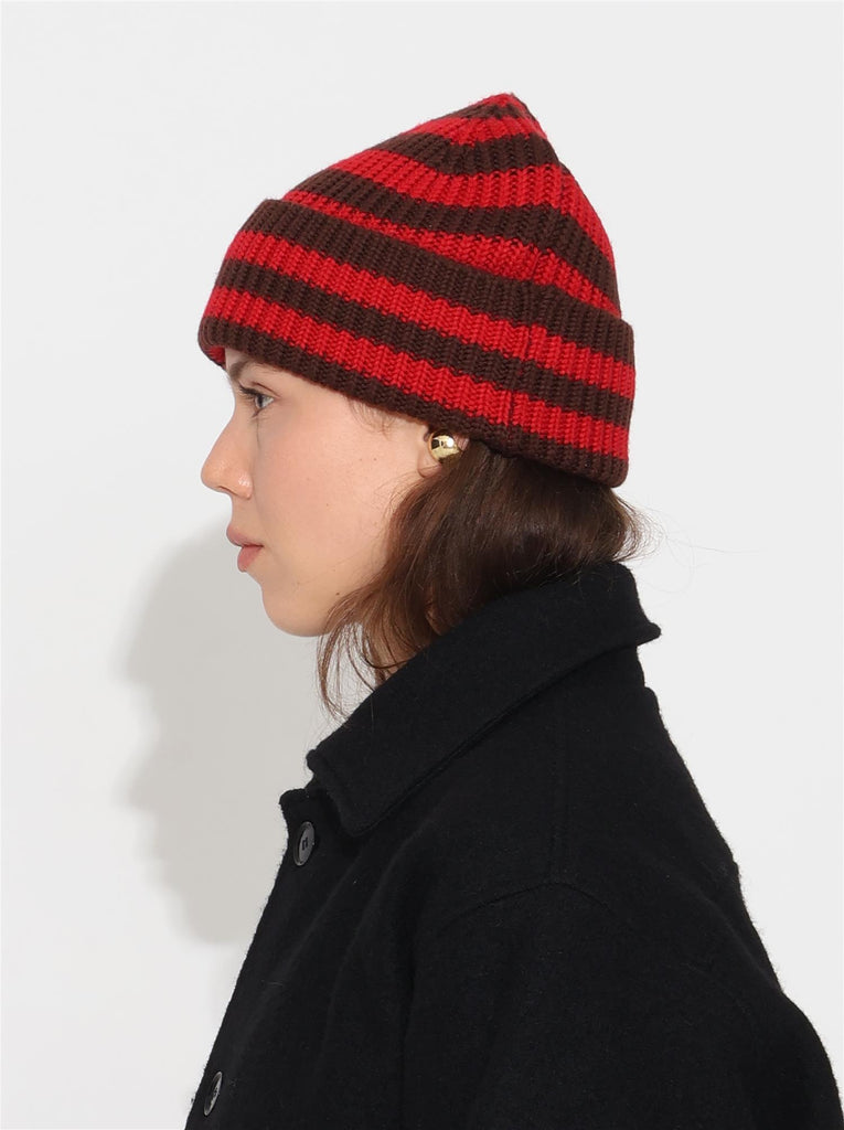 Bo Chunky Beanie - Red/Brown Stripes