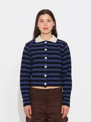 Lisha Wool Cardigan - Navy Blue Stripes