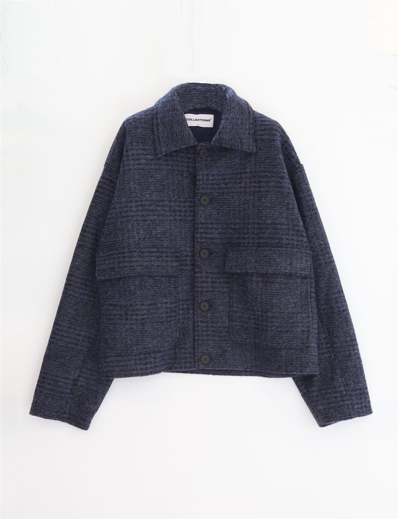 Antek Cropped Wool Jacket - Checked