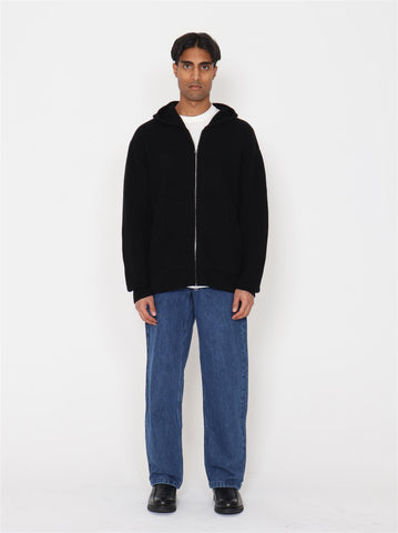 Jian Merino Zip Hood Sweater - Black