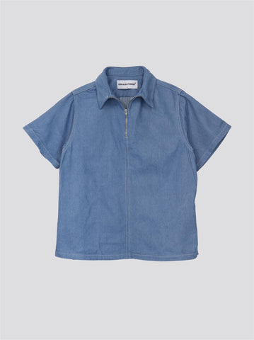 Lew Zip Denim Shirt - Light Blue