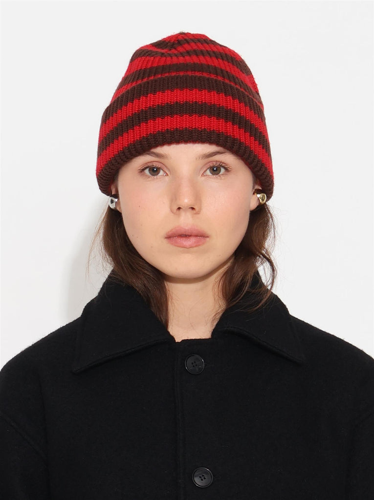 Bo Chunky Beanie - Red/Brown Stripes