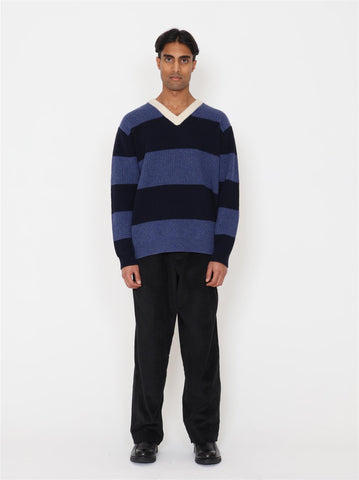 Zimo Wool Sweater - Navy Blue Stripes