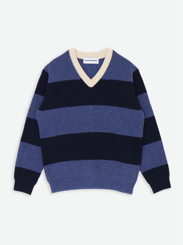 Zimo Wool Sweater - Navy Blue Stripes