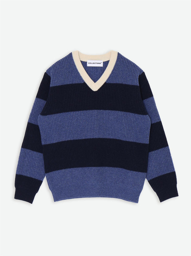 Zimo Wool Sweater - Navy Blue Stripes