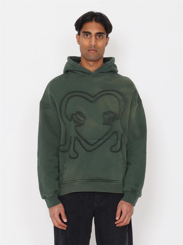 Heart Hoodie - Washed Green