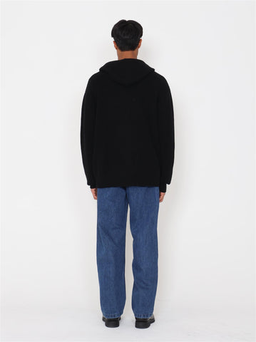 Jian Merino Zip Hood Sweater - Black